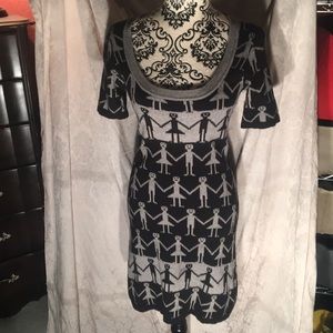 Black and grey print sweater dress
